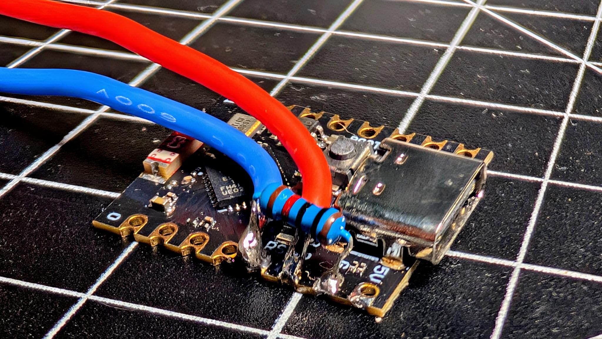 ESP32-C3 Super Mini with resistor and wires